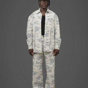 lace up pocket shirt in off-white