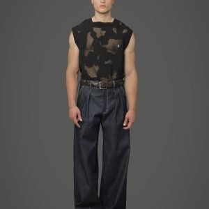 Pleated Front Wide Leg Jeans